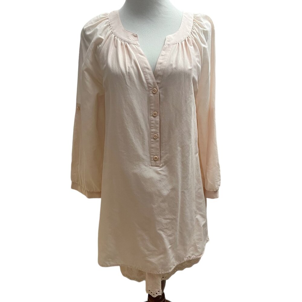 Soft Surroundings Teresa Silk Blend Tunic Blush Pink Eyelet Lace Detailing Small
